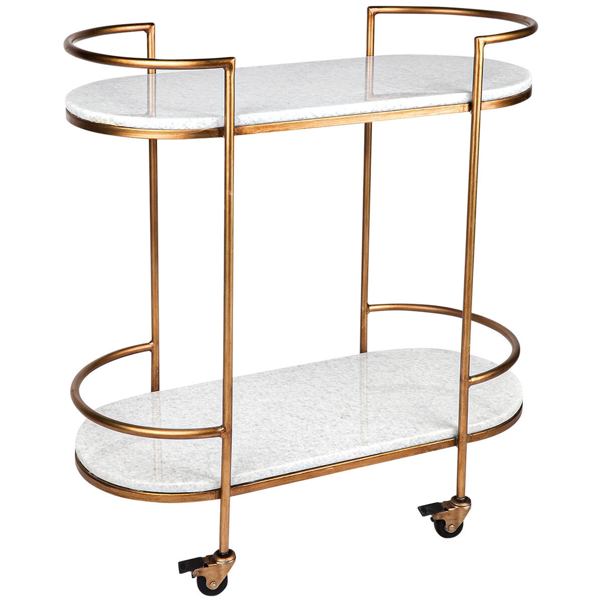Cafe Lighting and Living Southside White Stone Bar Cart Antique Gold