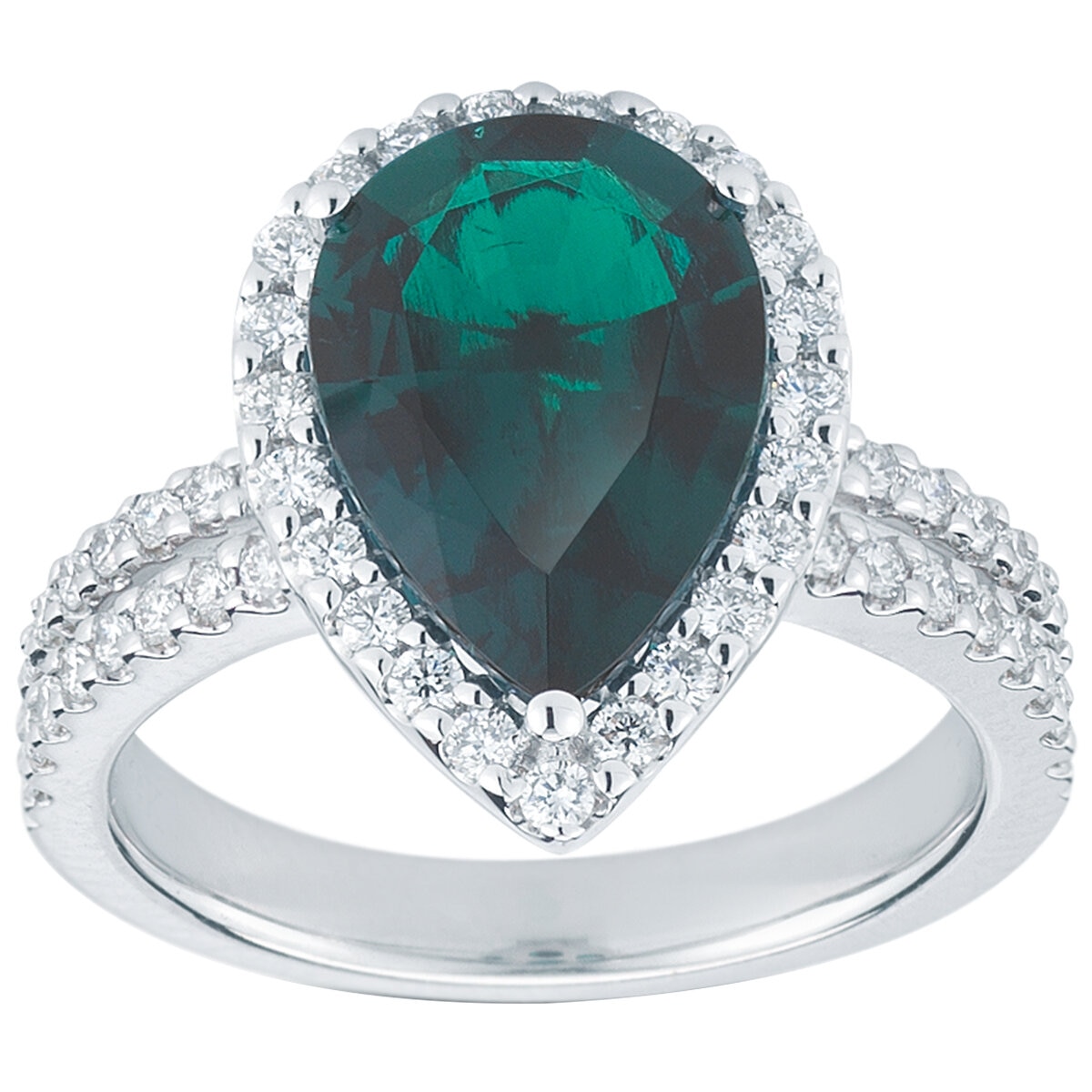 18KT White Gold 0.58ctw Diamond Lab Emerald Ring