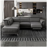 Valencia Pista Leather Reclining Sectional Lounge Left Chaise Grey