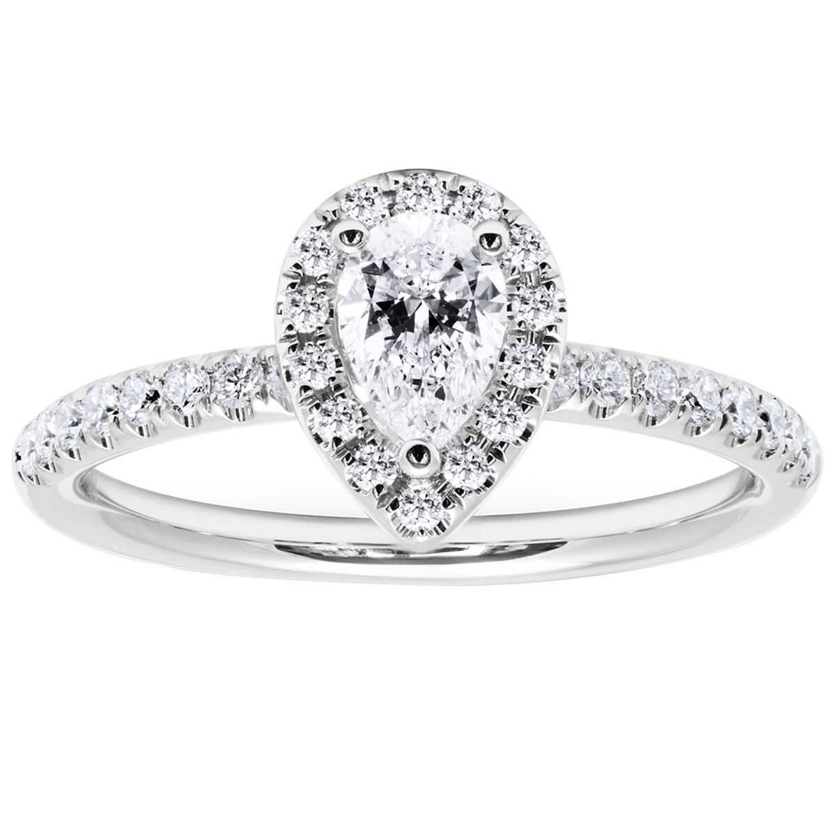 18KT White Gold 0.73ctw Diamond Pear Centre Halo Ring