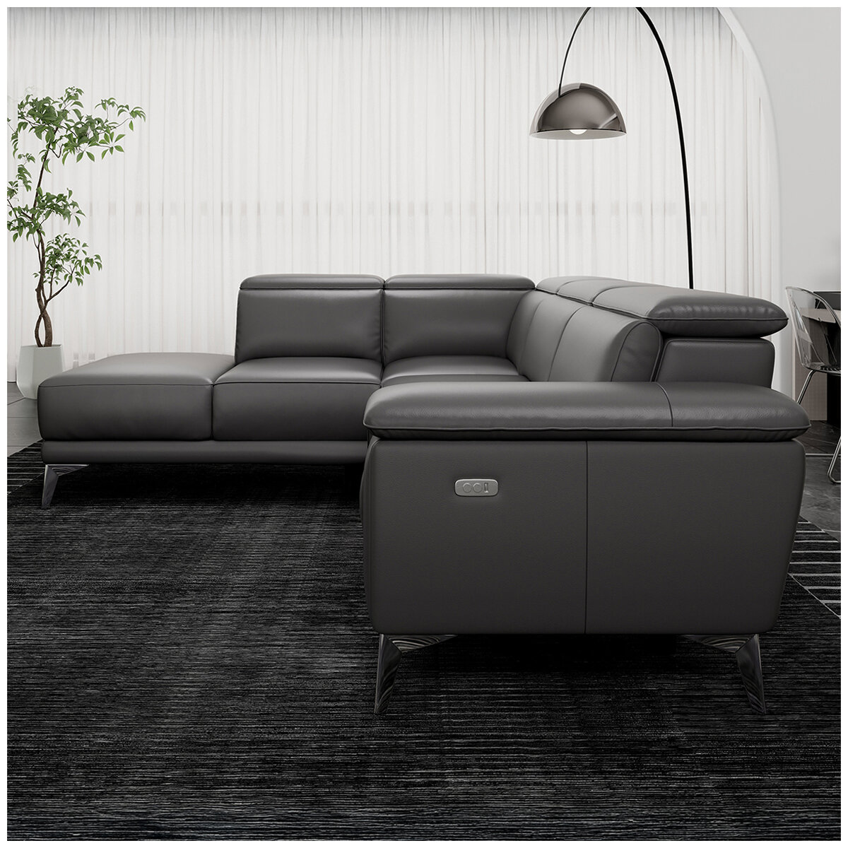 Valencia Pista Leather Reclining Sectional Lounge Left Chaise Grey
