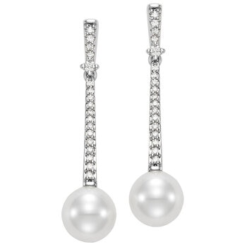 18KT White Gold 0.16ctw Diamond Cultured Freshwater Pearl Earrings