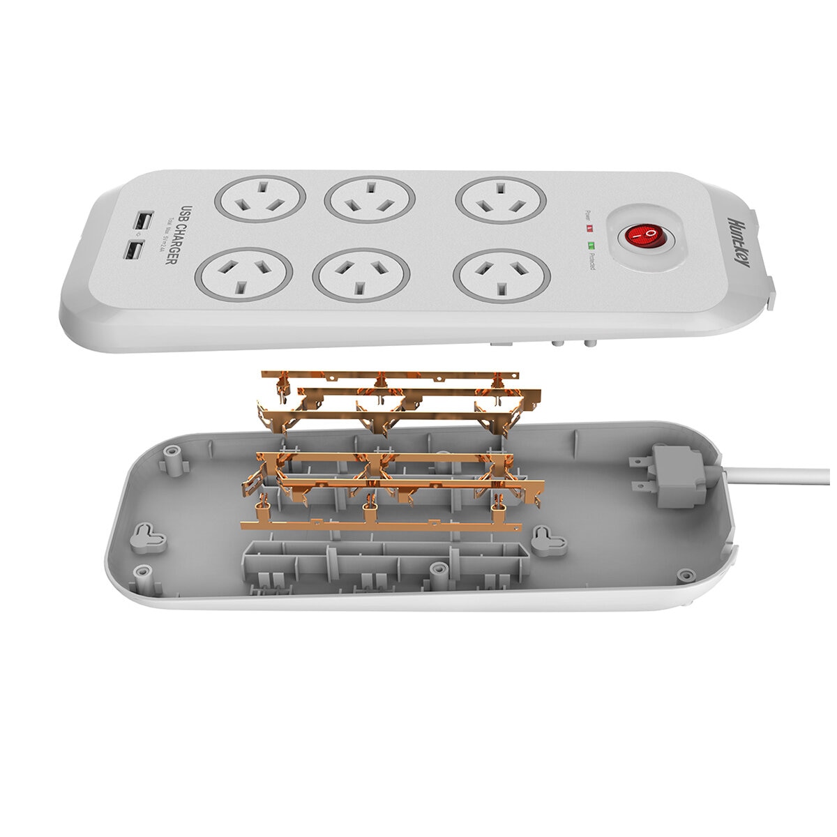 Huntkey 6 Way Powerboard With 2 USB Port And Surge Protection Pack 2 Piece