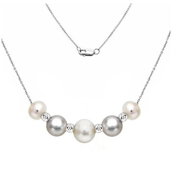18KT White Gold 8-10mm Cultured Freshwater Pearl Diamond Cut Chain Necklace