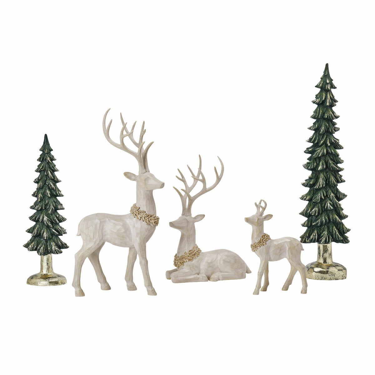 Deer and Trees 5 Piece Holiday Statue Set