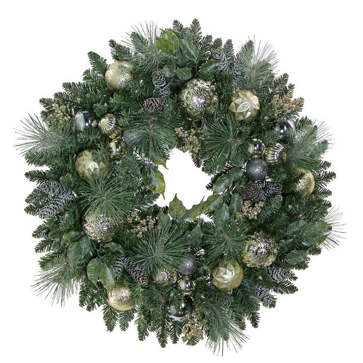 Pre-Lit Holiday Artificial Wreath Metallic 76.2cm
