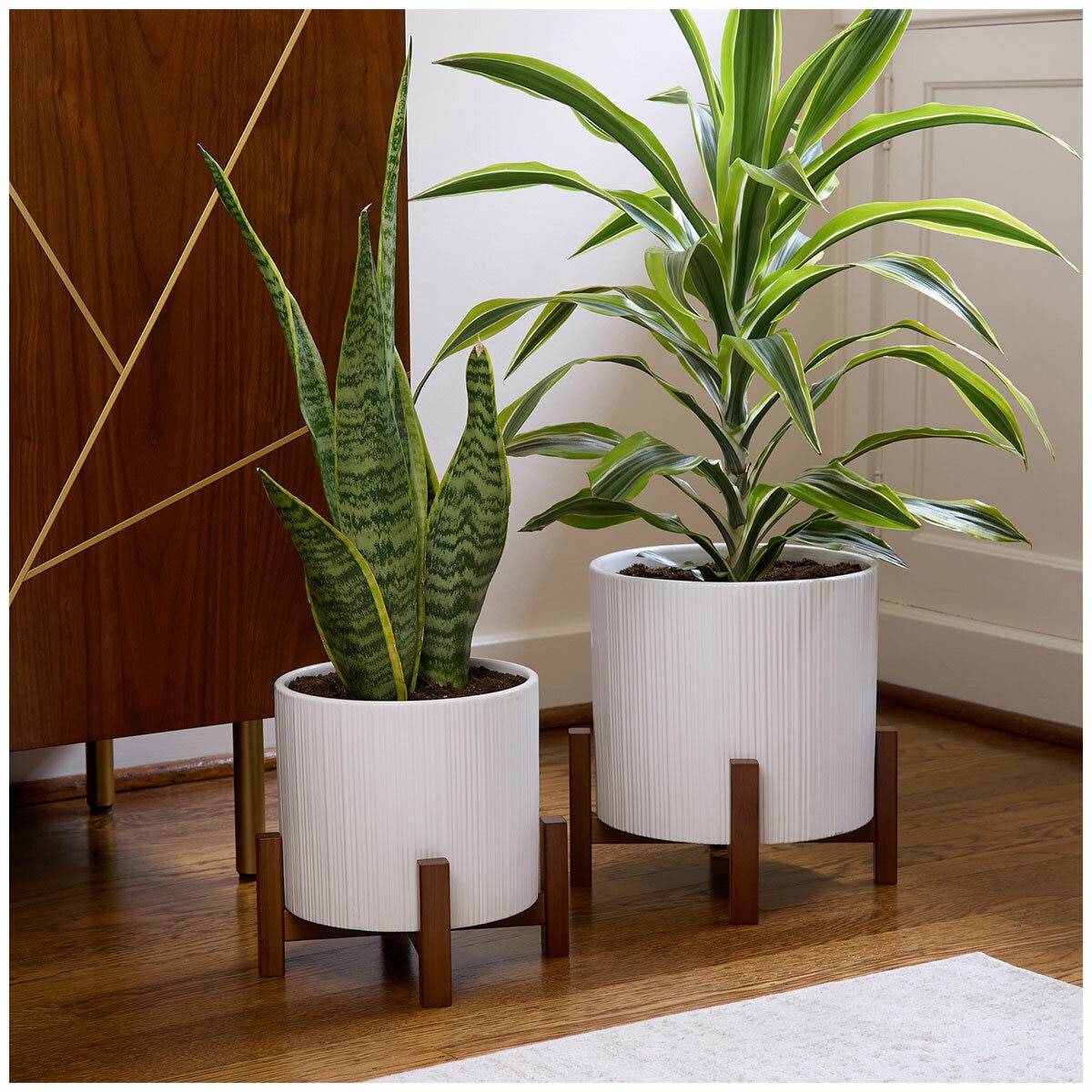 Ceramic Planters On Stand (Set of 2)