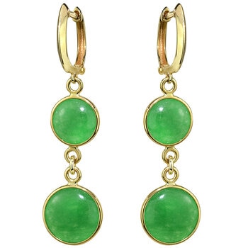 14KT Yellow Gold Dyed Green Jade Round Bezel Hook Earrings