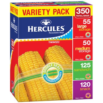 Hercules Resealable Bags Variety Pack 350 Count Hercules Resealable Bags Variety Pack 350 Count