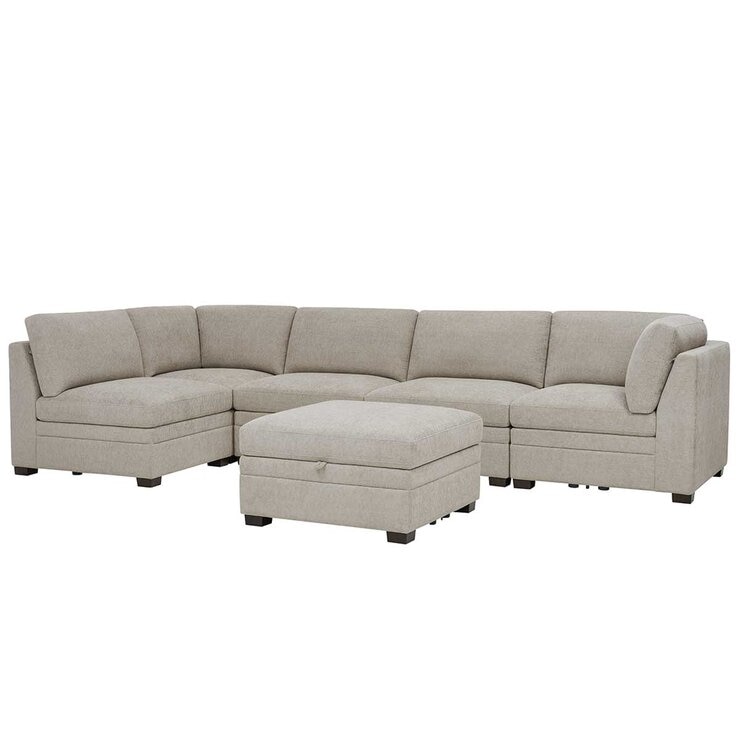 Thomasville 6 Piece Fabric Modular Sectional With Storage Ottoman
