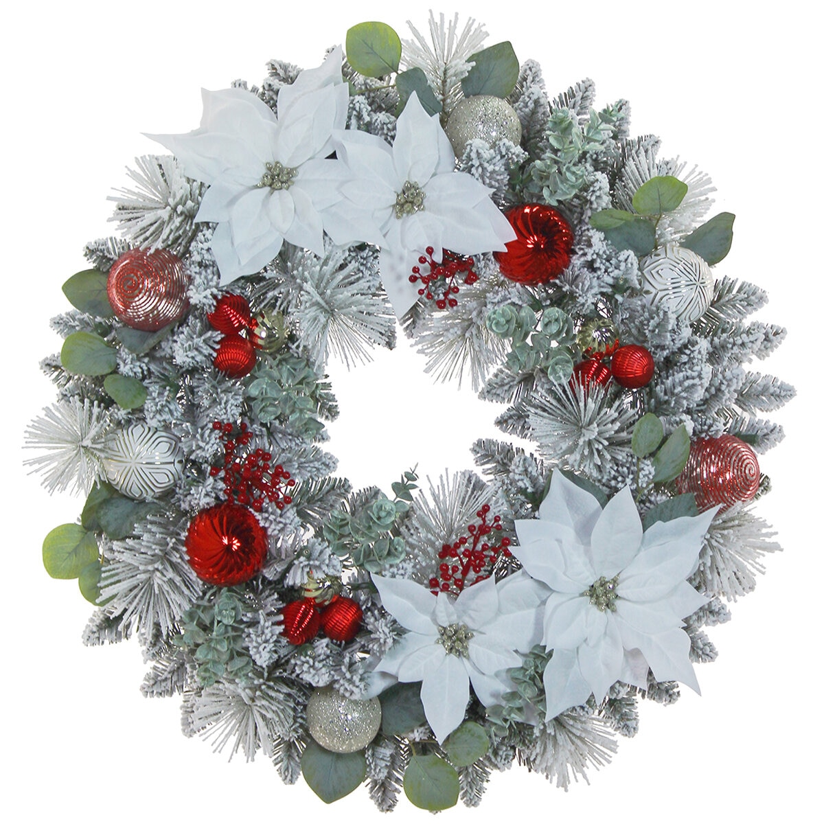 Pre-Lit Decorated Poinsettia Holiday Artificial Wreath 76.2cm White