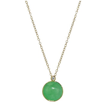 14KT Yellow Gold 0.03ctw Diamond Dyed Green Jade Pendant Necklace