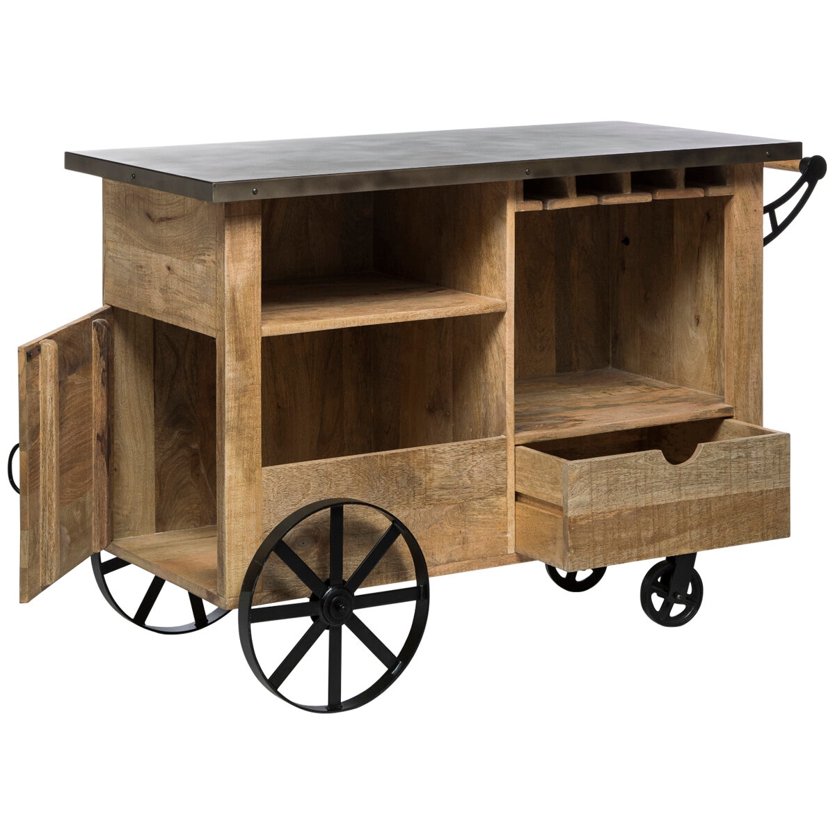 Wine Stash Industrial Bar Cart Cabinet Large