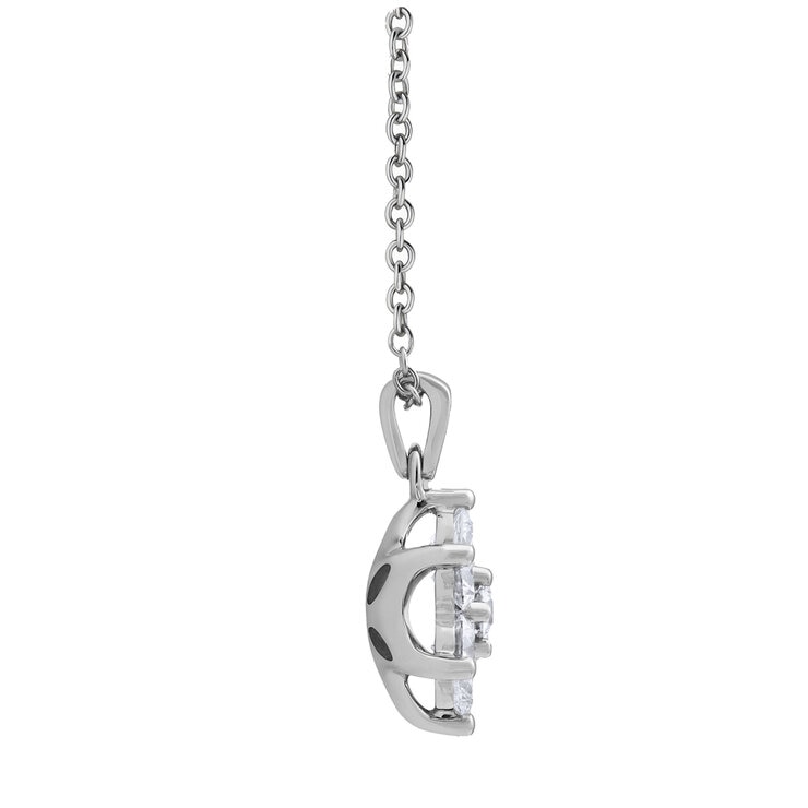 18KT White Gold 1ctw Round Diamond Nine Stone Cluster Pendant