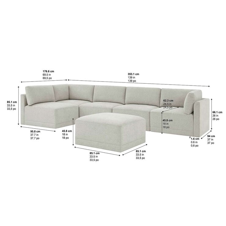 Thomasville 6PC Fabric Modular Sectional with Ottoman Light Grey