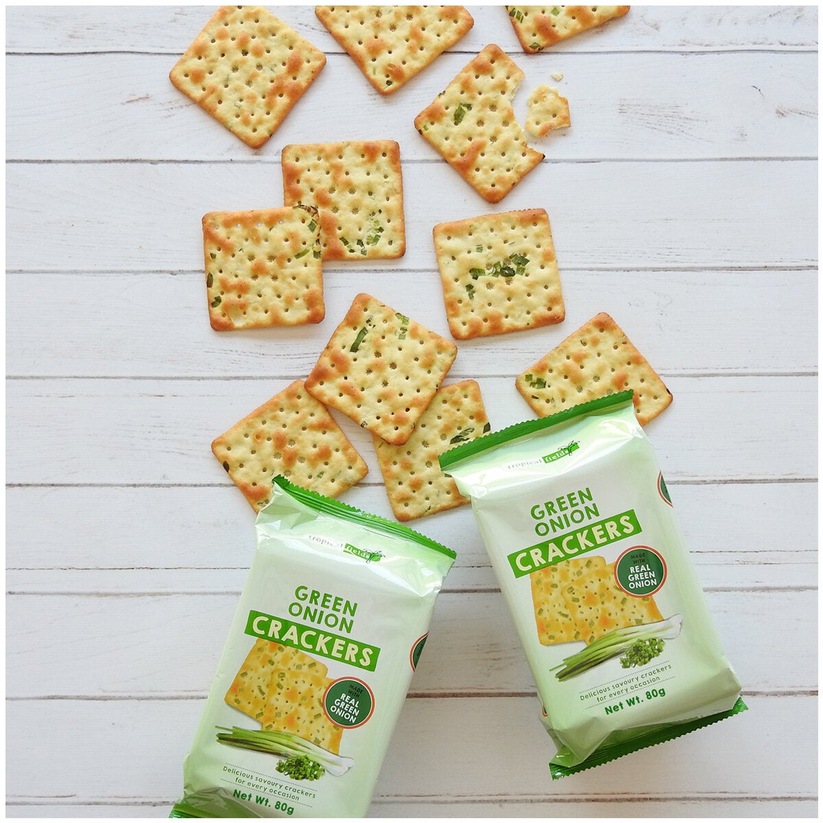 Tropical Fields Green Onion Crackers 9 x 80g