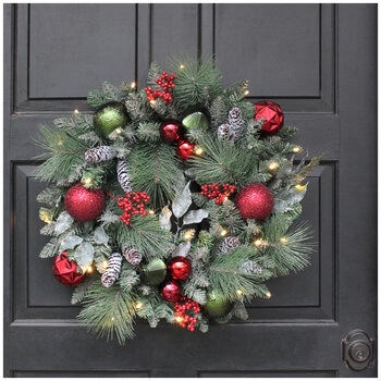 Pre-Lit Decorated Holiday Artificial Wreath 61cm