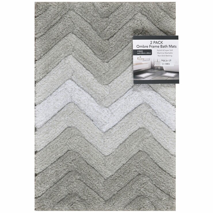 Riviera Homes Chevron Bath Mat 2 Pack Light Grey