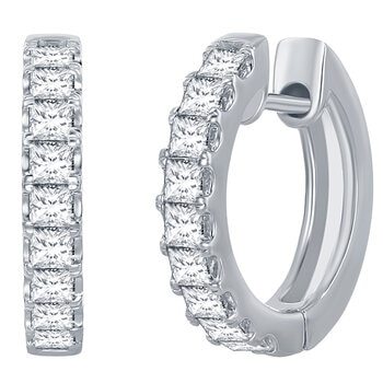 18KT White Gold 1.00ctw Princess Cut Diamond Hoop Earrings