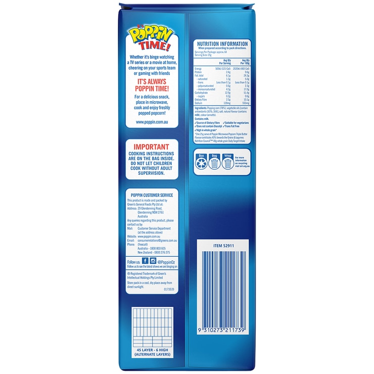 Poppin Microwave Popcorn Triple Butter 2 x 16 x 100g Costco Australia