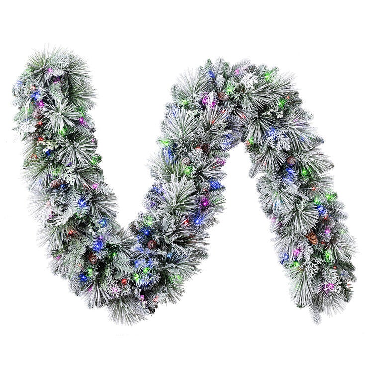 Pre-Lit Flocked Christmas Garland with Micro LED Lights 2.7m Pre-Lit Flocked Christmas Garland with Micro LED Lights 2.7m