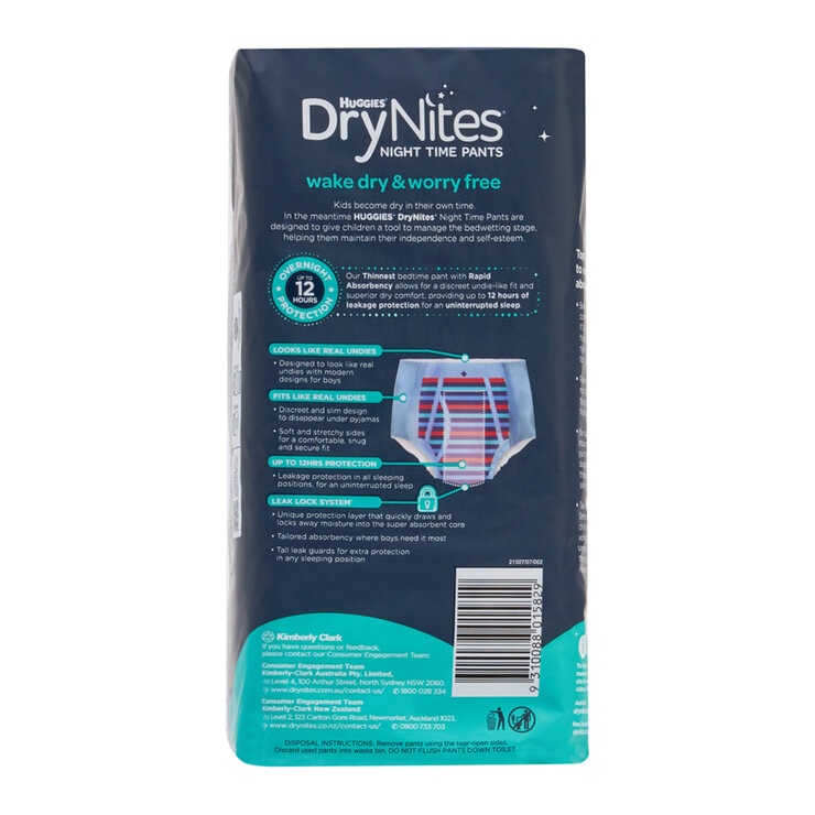 Huggies Drynites Night Time Pants For Boys Size 8-15 Years 24 Count