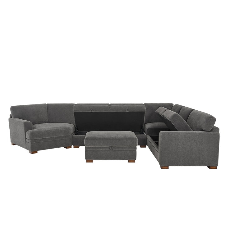 Thomasville Fabric Sectional With Storage Seats And Ottoman
