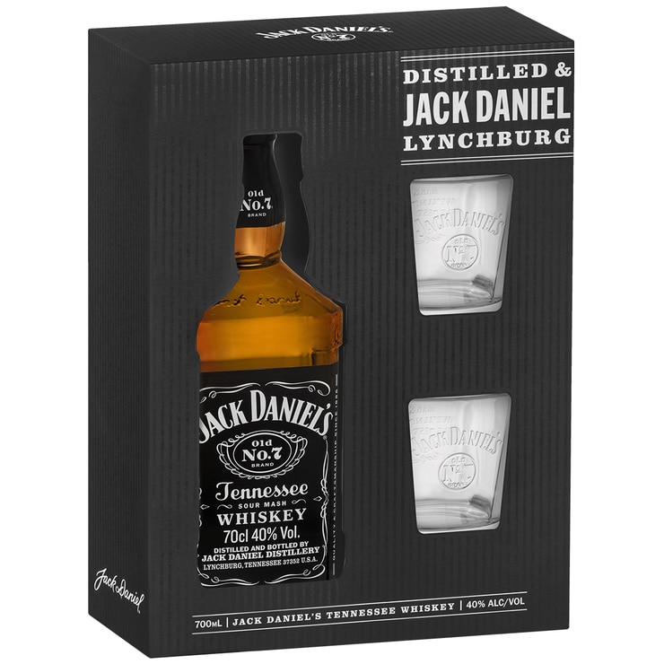 Jack Daniel's Old No. 7 Tennessee Sour Mash Whiskey 700ml + Glasses