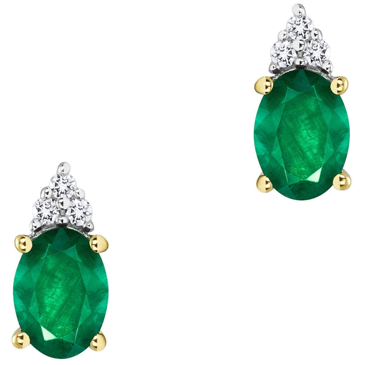 18KT Yellow Gold 0.08CTW Diamond Lab Emerald Earrings