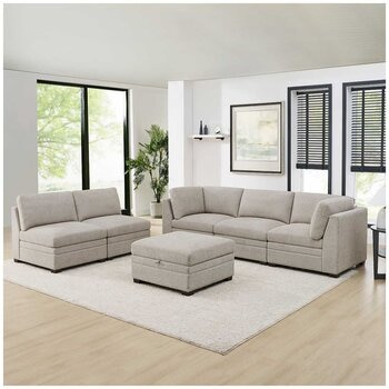 Thomasville 6 Piece Fabric Modular Sectional With Storage Ottoman