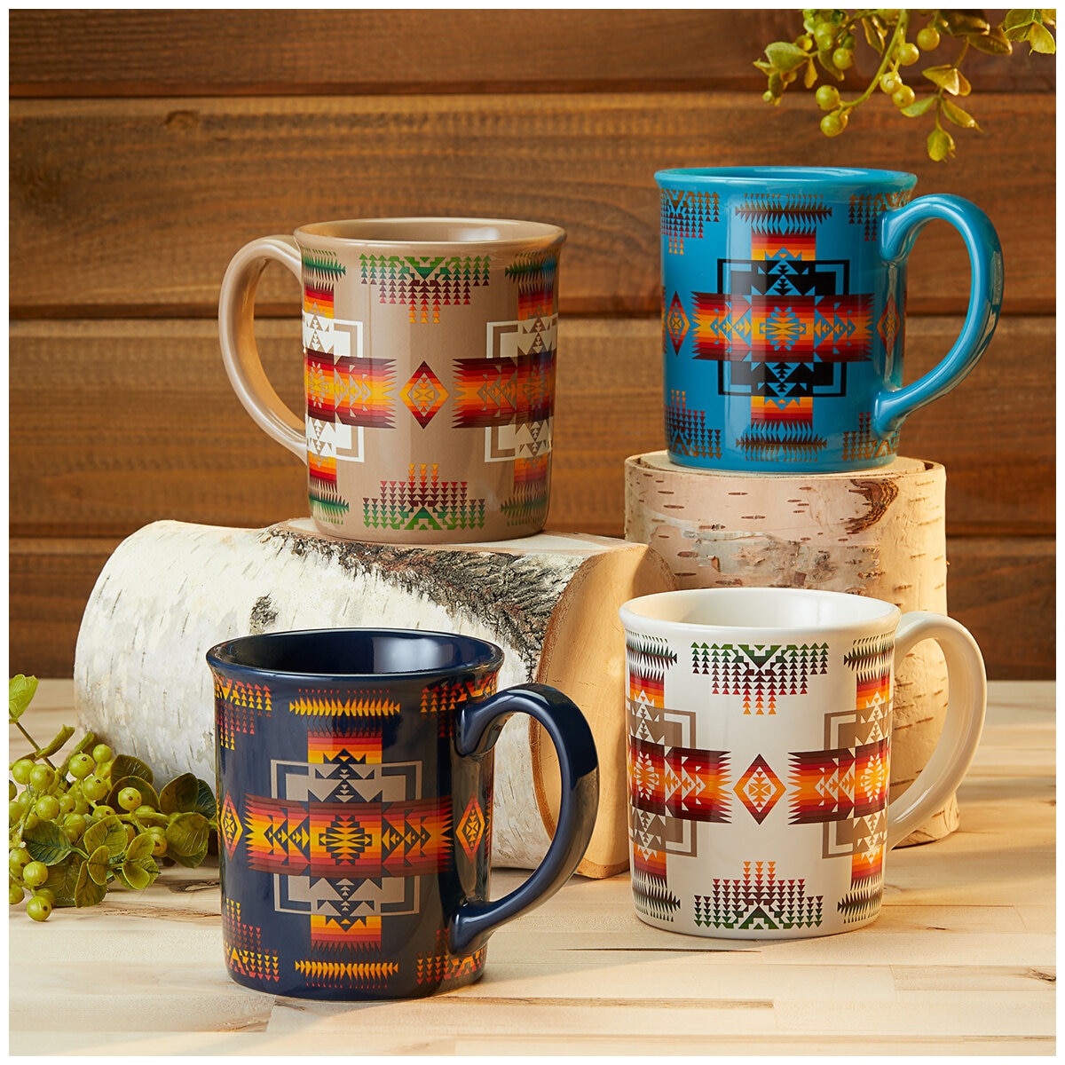 Pendleton Ceramic Mugs 4 Piece Set Camp Stripe Matte