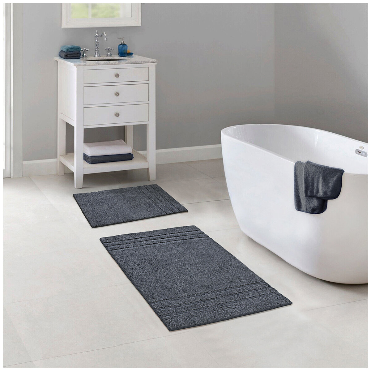 Mineral Spring Multi Needle Bath Mat 2 Pack Gunmetal Grey