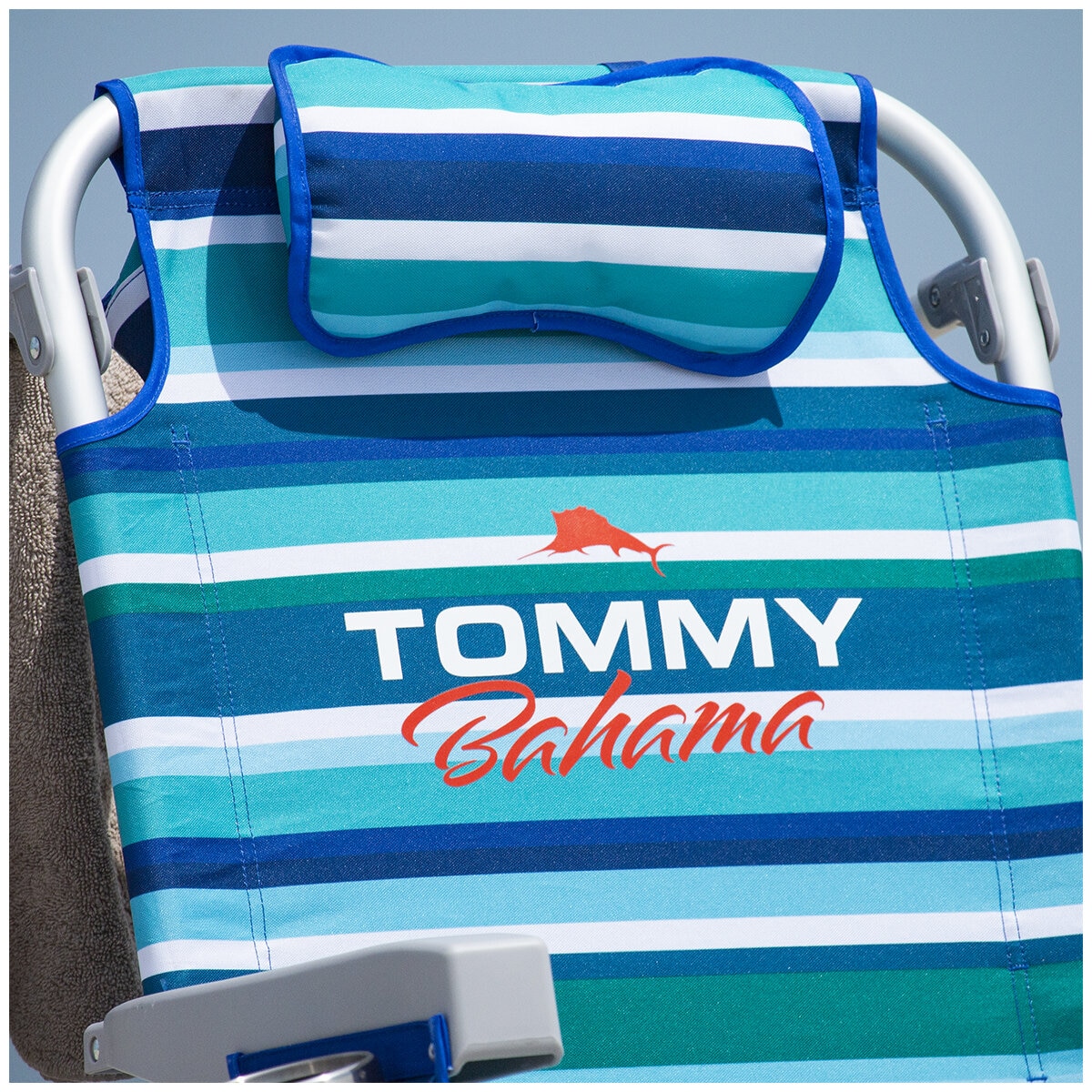 Tommy Bahama 5 position Aluminum Backpack Beach Chair 2 Pack Blue & Green Strip
