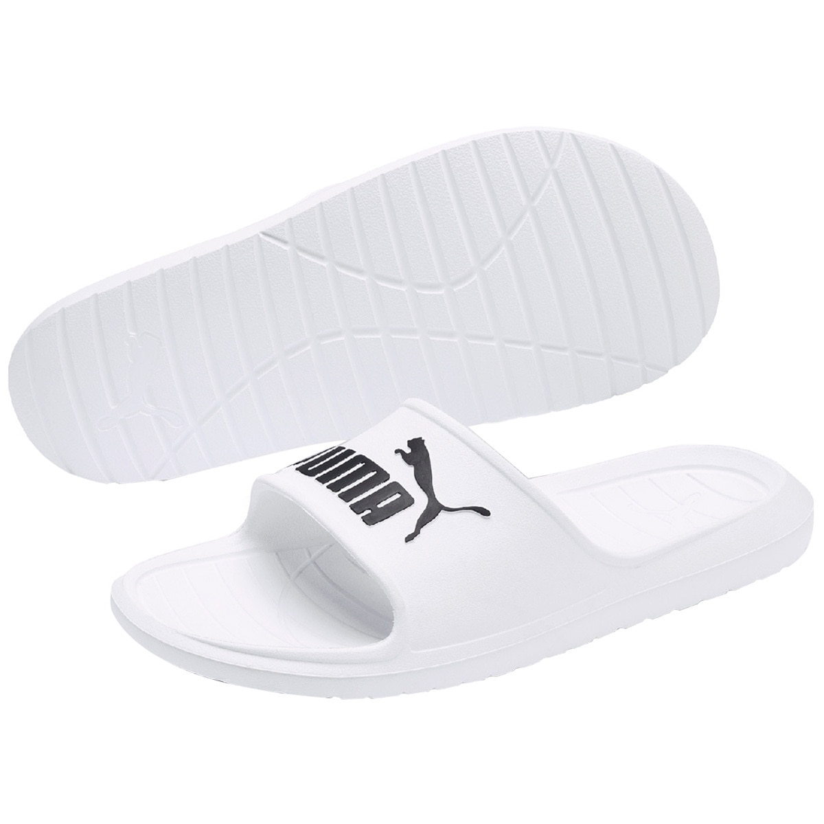 puma slides black and white