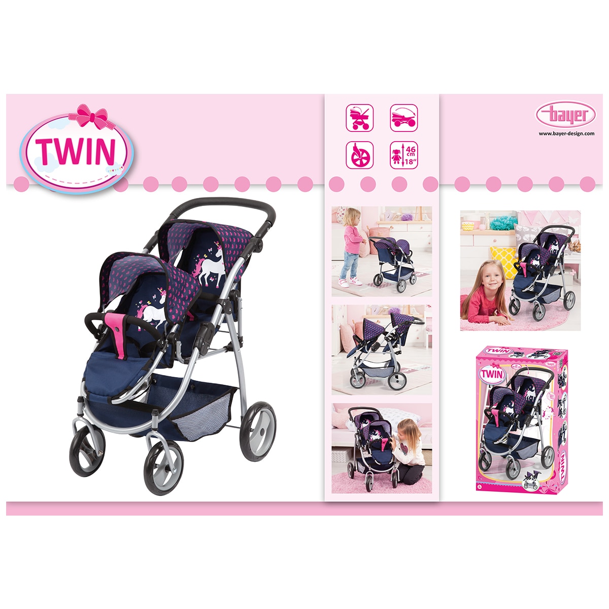 Bayer Twin Tandem Doll Pram Navy Costco Australia