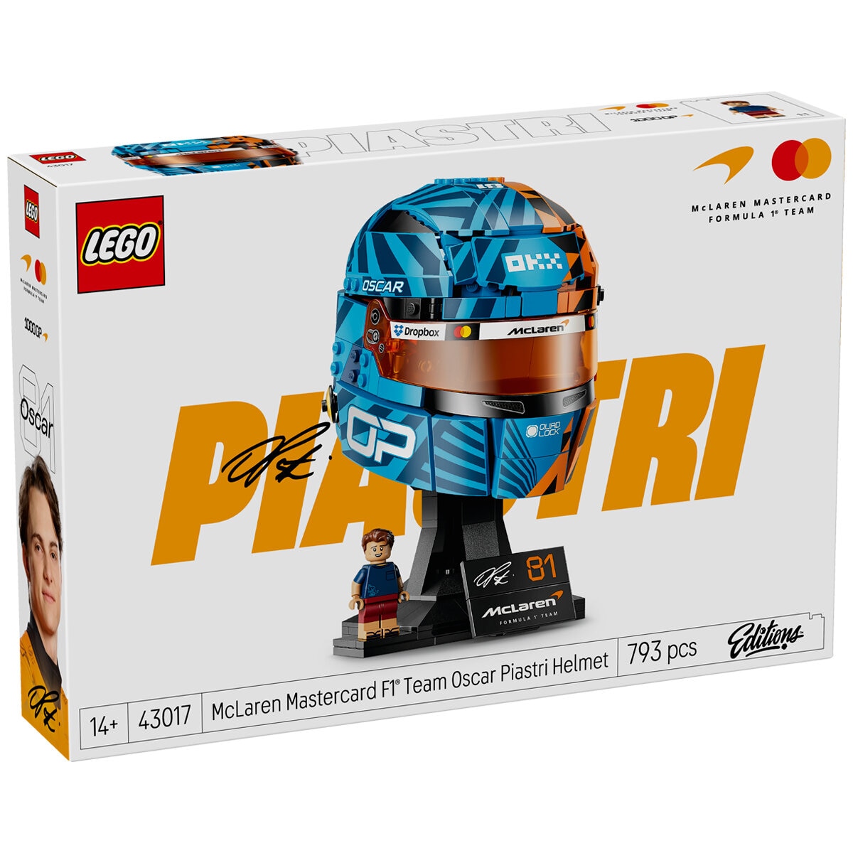LEGO McLaren Mastercard F1 Team Oscar Piastri Helmet 43017 LEGO McLaren Mastercard F1 Team Oscar Piastri Helmet 43017