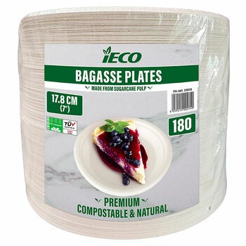 IECO 17.8cm Bagasse Compostable Plate 180 Count
