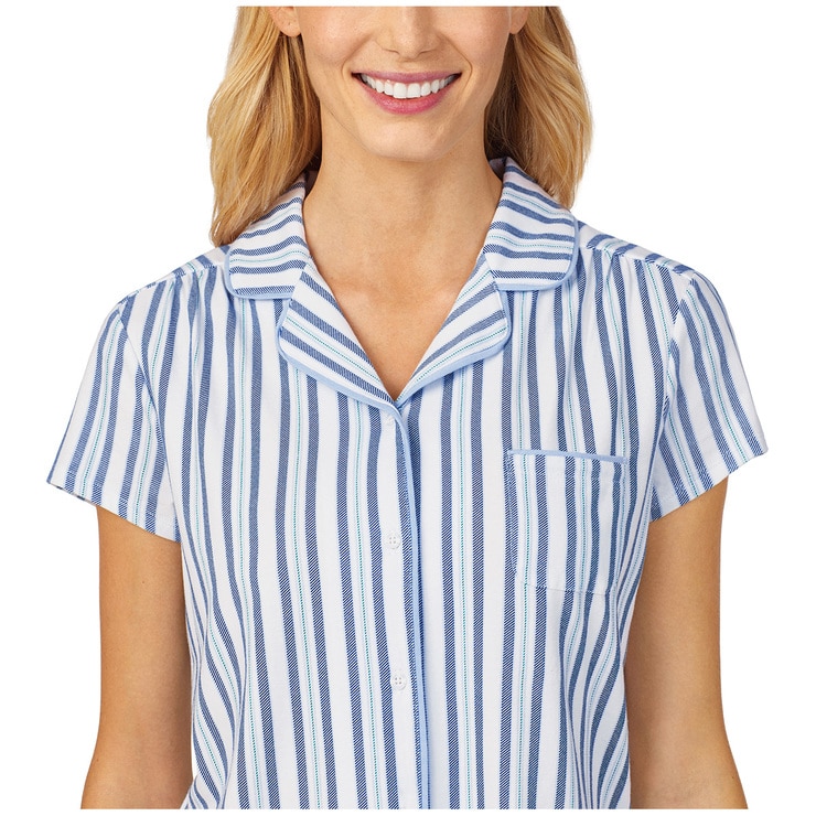 Jane & Bleecker Notch Collar Shorty PJ Set - Blue Stripe