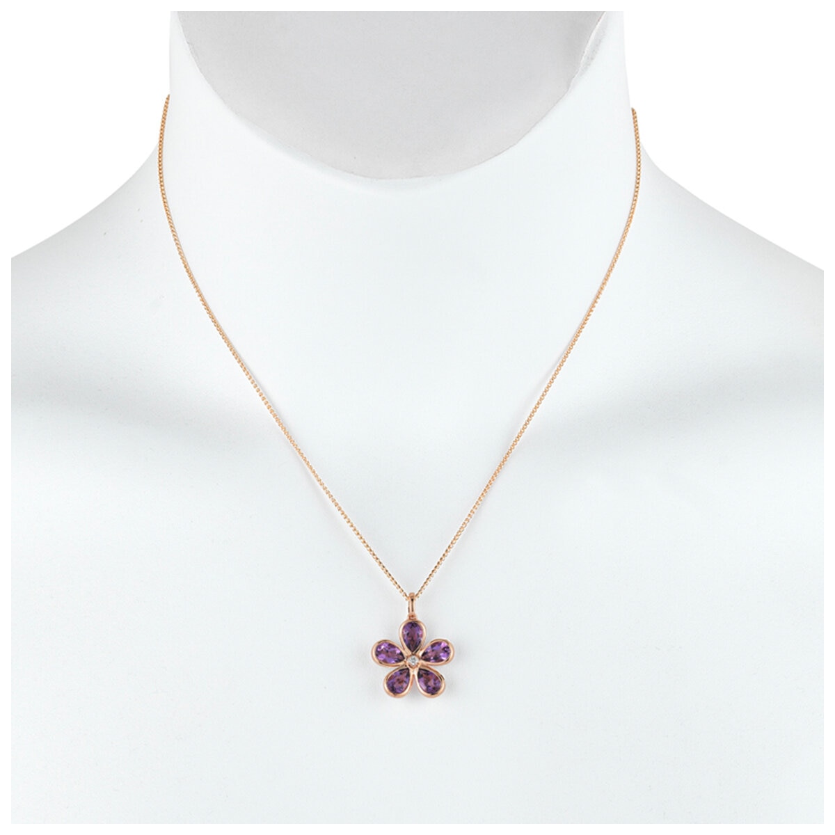 18KT Yellow Gold 0.05ctw Purple Amethyst Flower Pendant Necklace