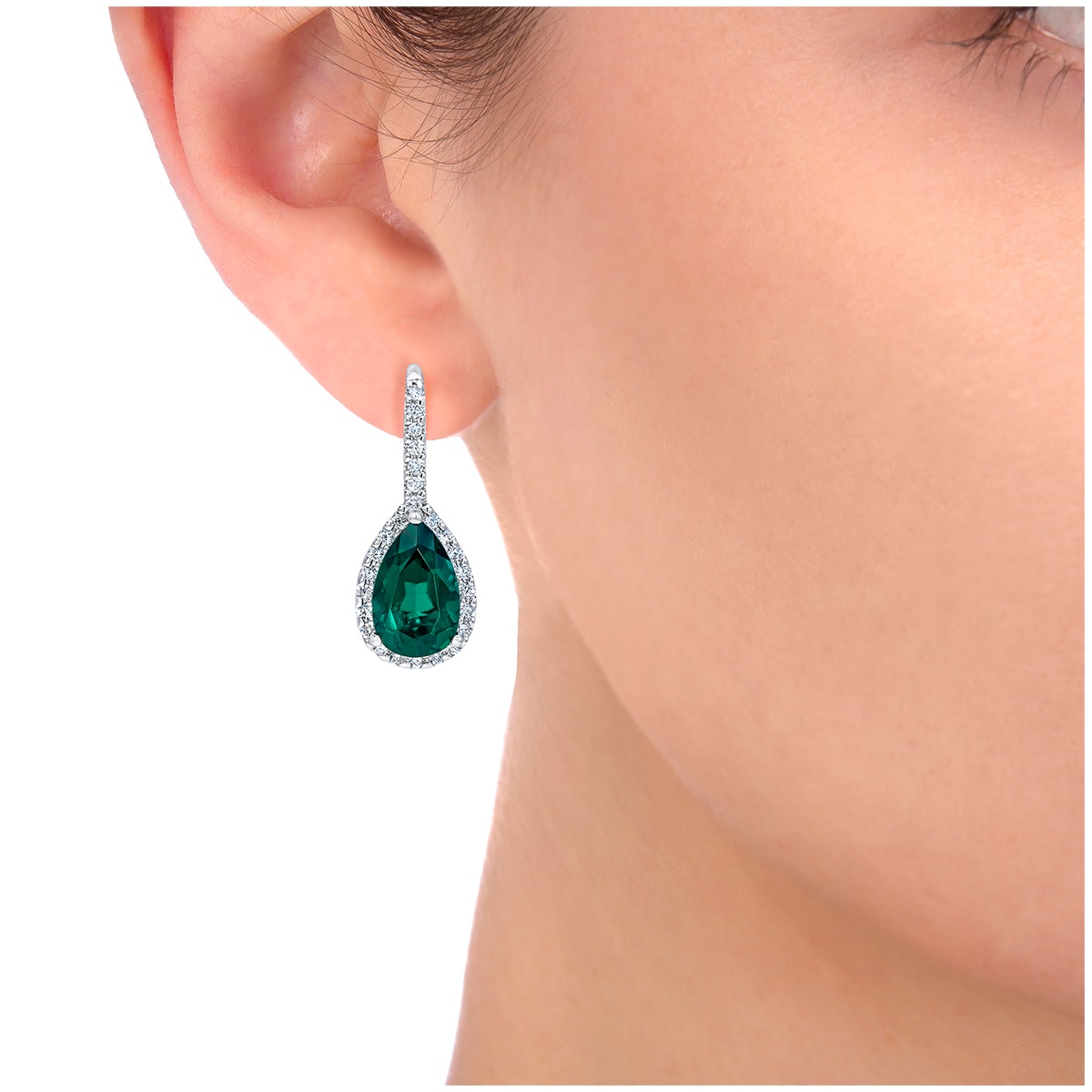 0.40ctw Diamond with Pear Drop Lab Emerald Earrings