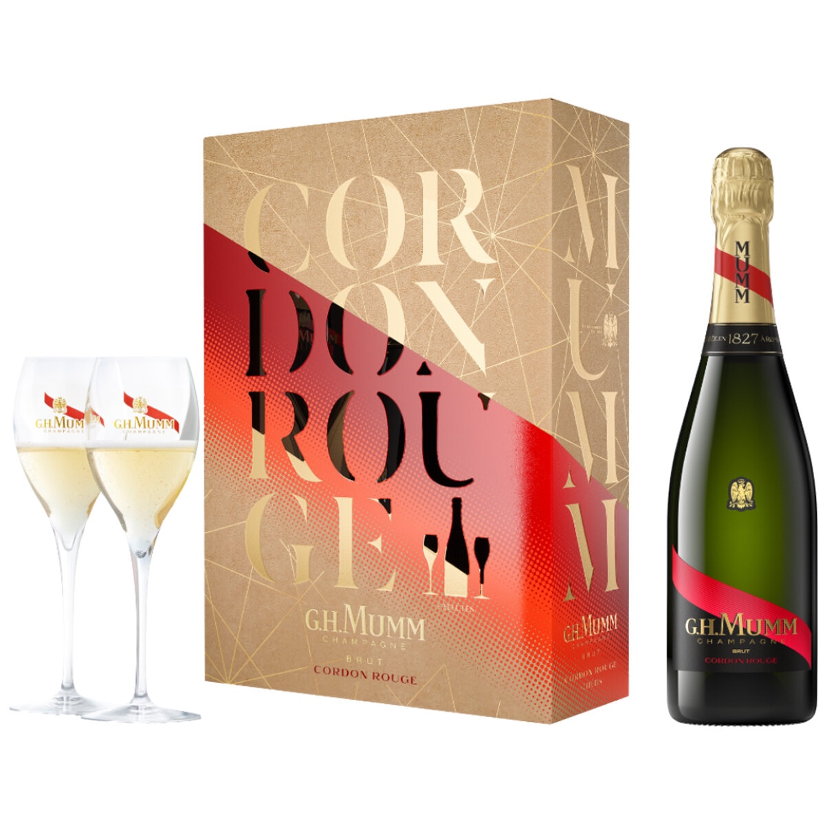 G.H. Mumm Cordon Rouge Brut Champagne 750ml & 2 Flutes Set G.H. Mumm Cordon Rouge Brut Champagne 750ml & 2 Flutes Set