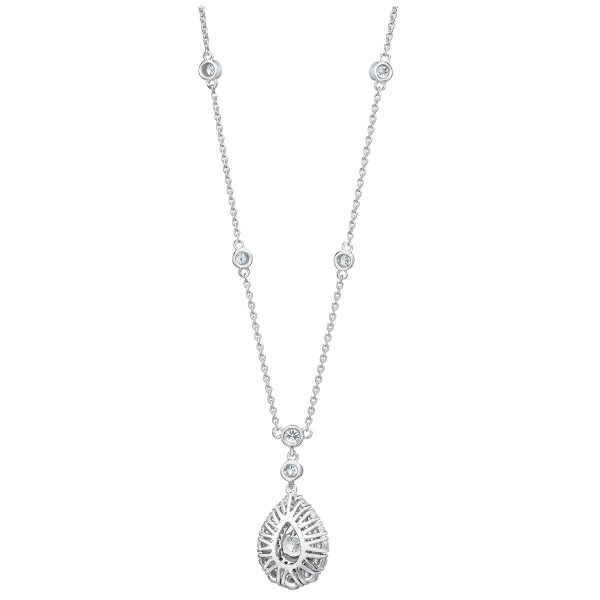 18KT White Gold 1.30ctw Round Diamond Drop Necklace