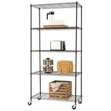 TRINITY Basics 5-Tier 36"x18"x72" Shelving Rack w/Wheels - Black