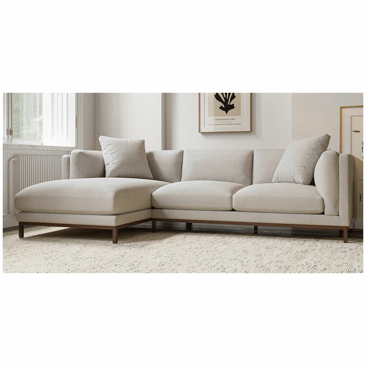 Valencia Bergen Fabric Sectional Lounge Left Chaise Beige Valencia Bergen Fabric Sectional Lounge Left Chaise Beige