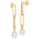 14KT Yellow Gold Freshwater Cultured Pearl Paperclip Earrings 8-9mm