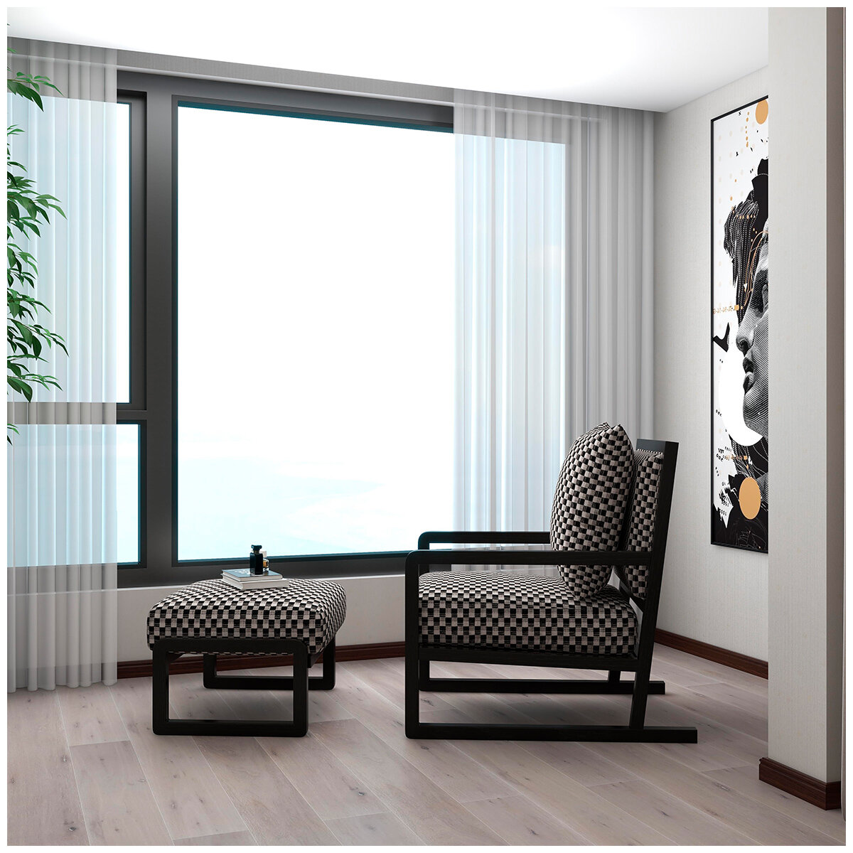 Moran Ohio Accent Chair and Ottoman, Tilba Mineral Fabric