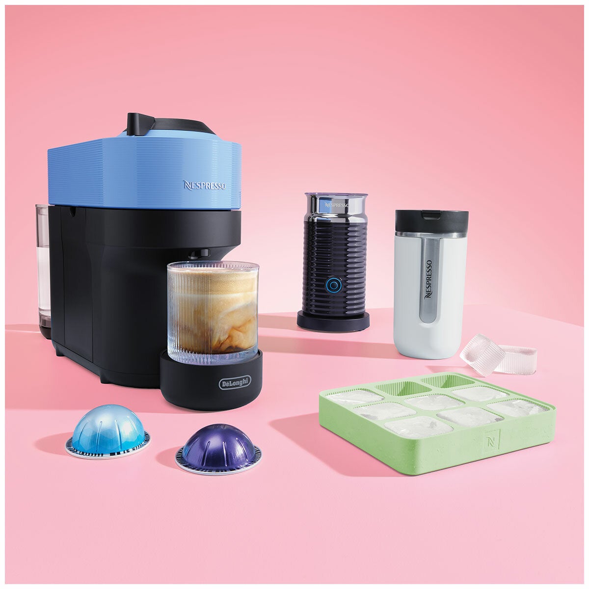De'Longhi Vertuo Pop Nespresso Capsule Coffee Machine Pacific Blue Value Pack ENV90AAEPACK26 De'Longhi Vertuo Pop Nespresso Capsule Coffee Machine Pacific Blue Value Pack ENV90AAEPACK26