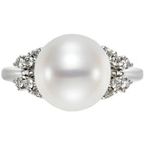 18KT White Gold Round Freshwater Cultured Pearl and Diamond Ring