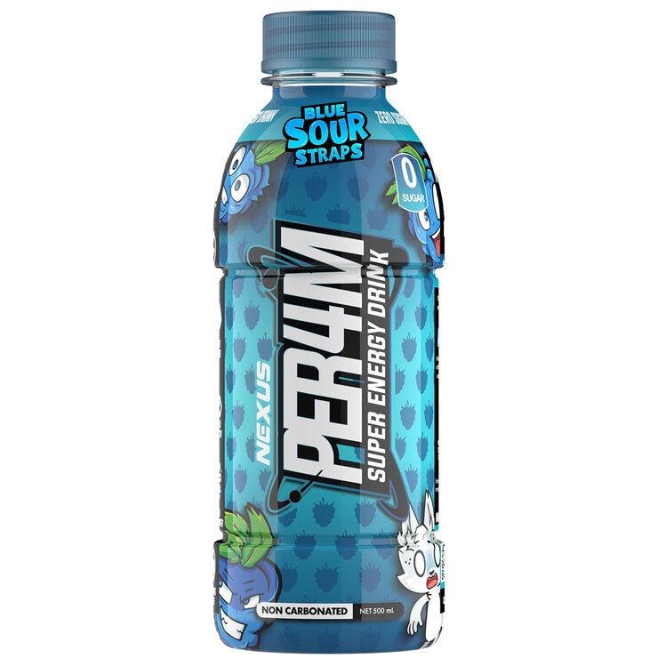 Nexus Per4m Pre-Workout Non Carbonated Drink 12 x 500ml Blue Sour Straps