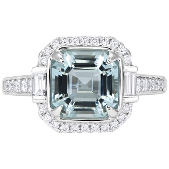 18KT White Gold Aquamarine And Diamond Ring